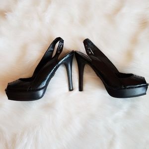 Vera Wang Black Slingback Platform Heels